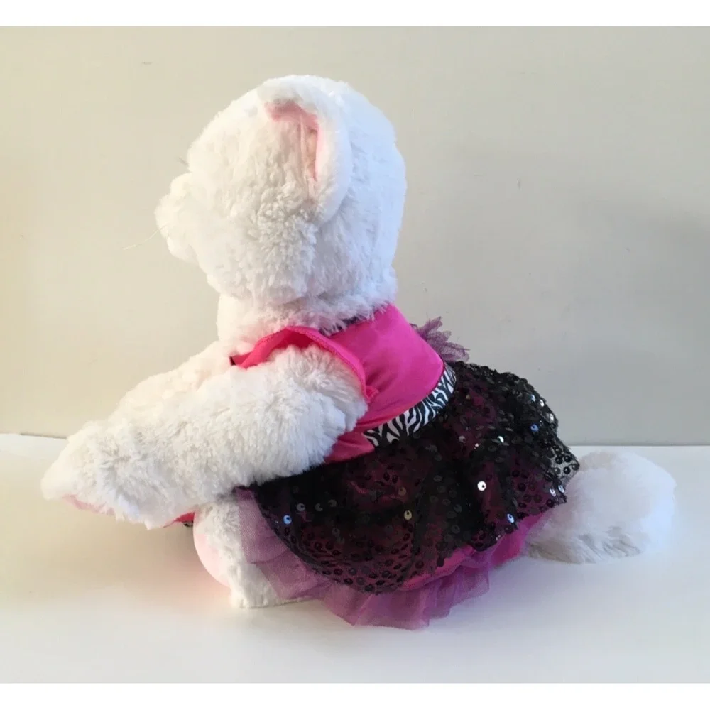 Build A Bear Cat Kitten Plush Aqua Blue Eyes 2013 w/ Gorgeous Pink Sequin Outfit